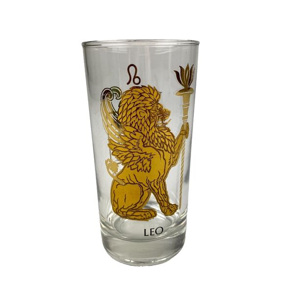 VTG MCM Anchor Hocking Zodiac Highball Tumbler Glass Leo Astrology 1960s - Picture 1 of 7